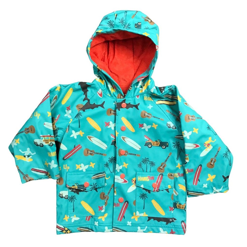 Hatley's Surf's‎ Up Raincoat Unisex Kids Toddler Size 2 Beach, Terry Cloth, Hood